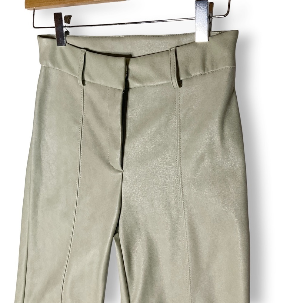 Zara Faux Leather Pants High Rise Wide Leg Ankle Crop Light Sage Sz XS - Picture 4 of 12